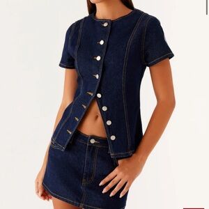 Peppermayo Navy Indigo Denim Short Sleeve Button-Up Top